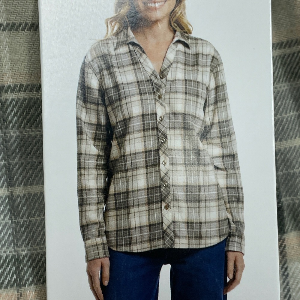 Weatherproof Women's L Plaid Blouse Gray Cotton Blend e0194